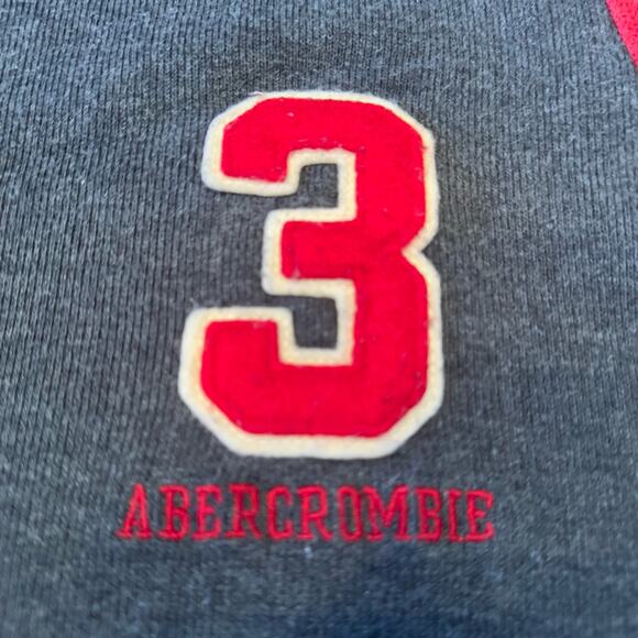 VTG Abercrombie & Fitch Men's L Grey Cotton Sweater Red Trim 3 Pullover Logo - Picture 7 of 9